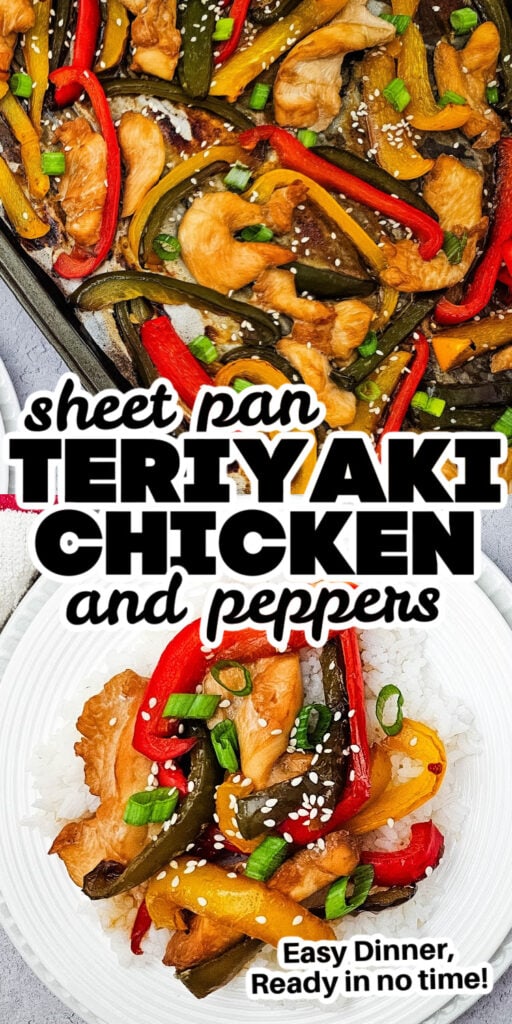sheet pan teriyaki chicken and peppers pin image