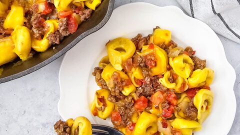 skillet bacon cheeseburger tortellini social media image