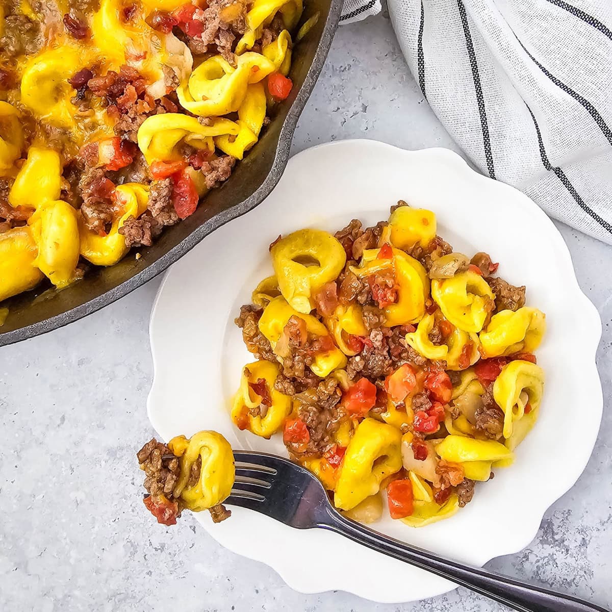 skillet bacon cheeseburger tortellini social media image
