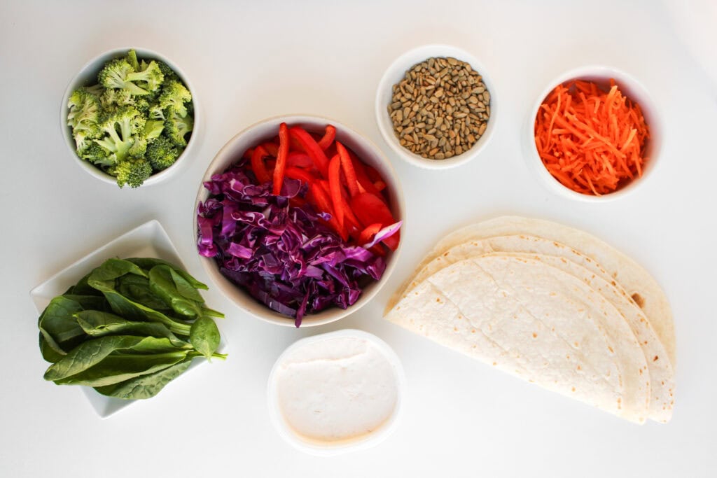 rainbow veggie pinwheels ingredients