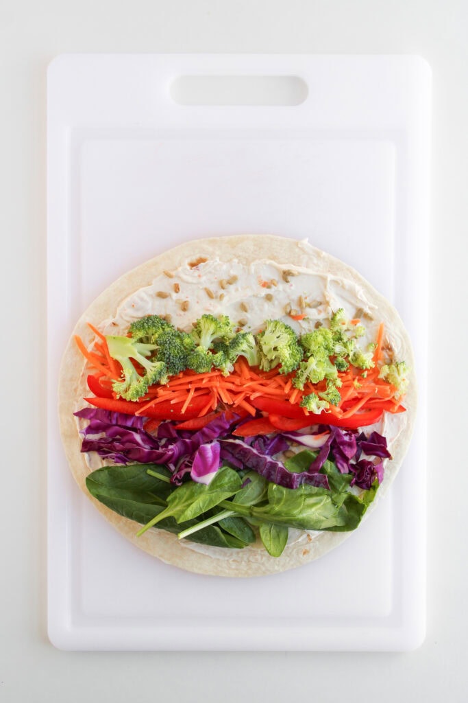 rainbow veggie pinwheels process photo