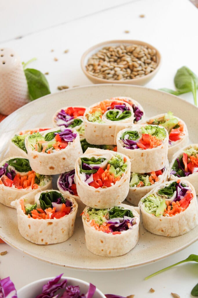 photo of the finished rainbow veggie pinwheels