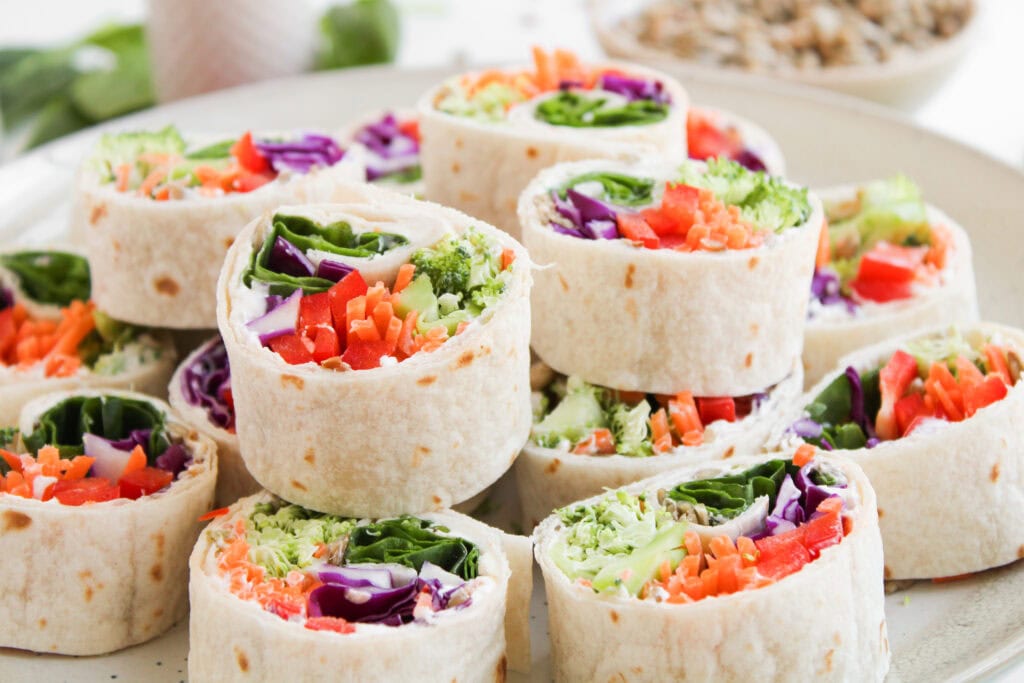 photo of the finished rainbow veggie pinwheels