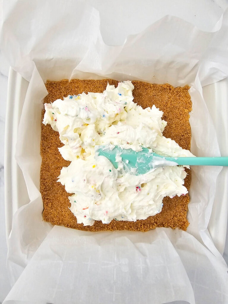 funfetti cheesecake bars process photo