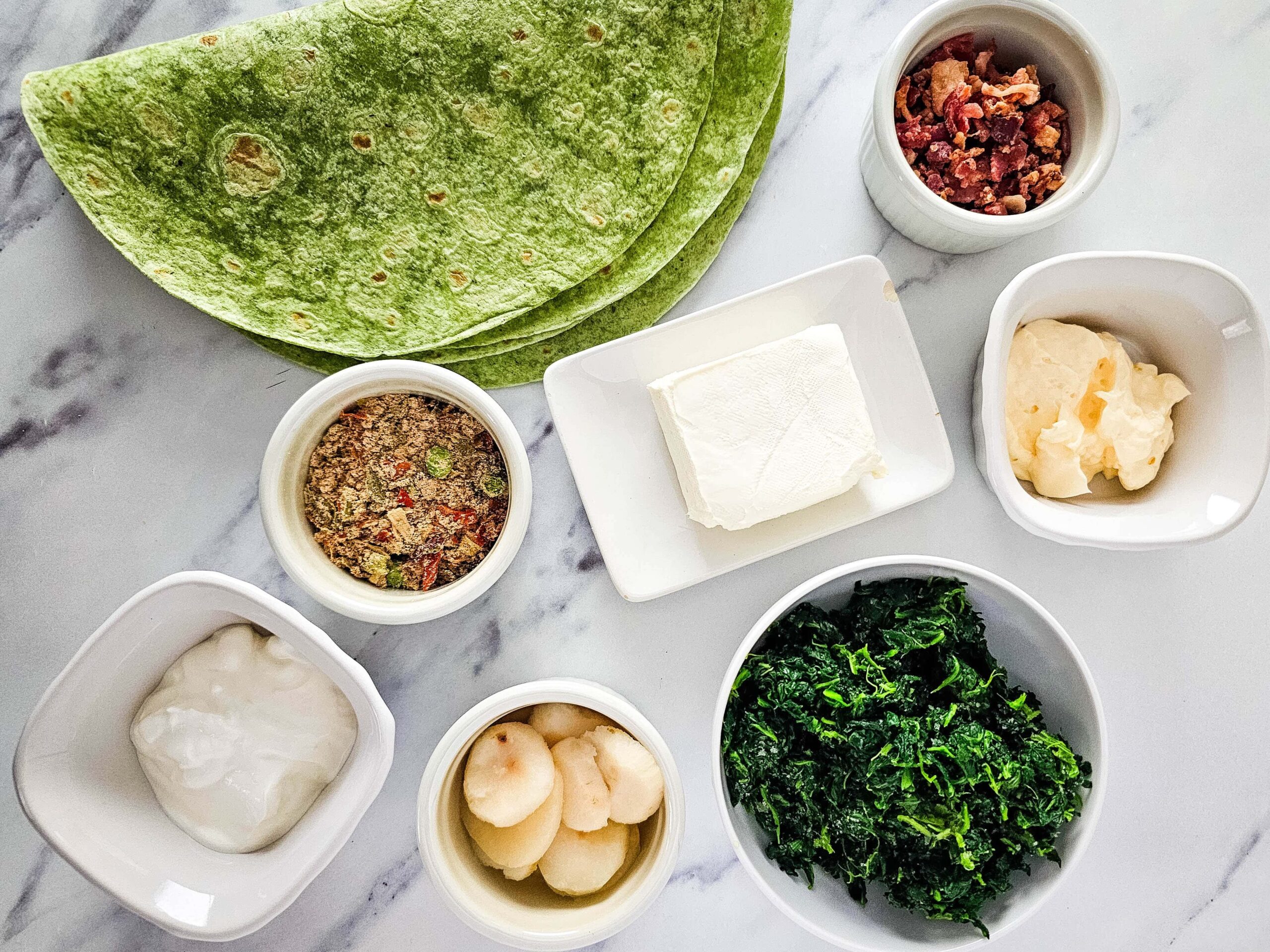 Spinach Dip Pinwheels Process Ingredients