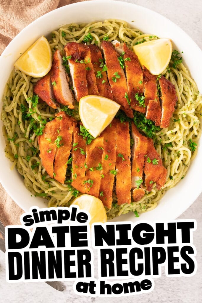 date night dinner - Crispy Lemon Garlic Chicken Spaghetti