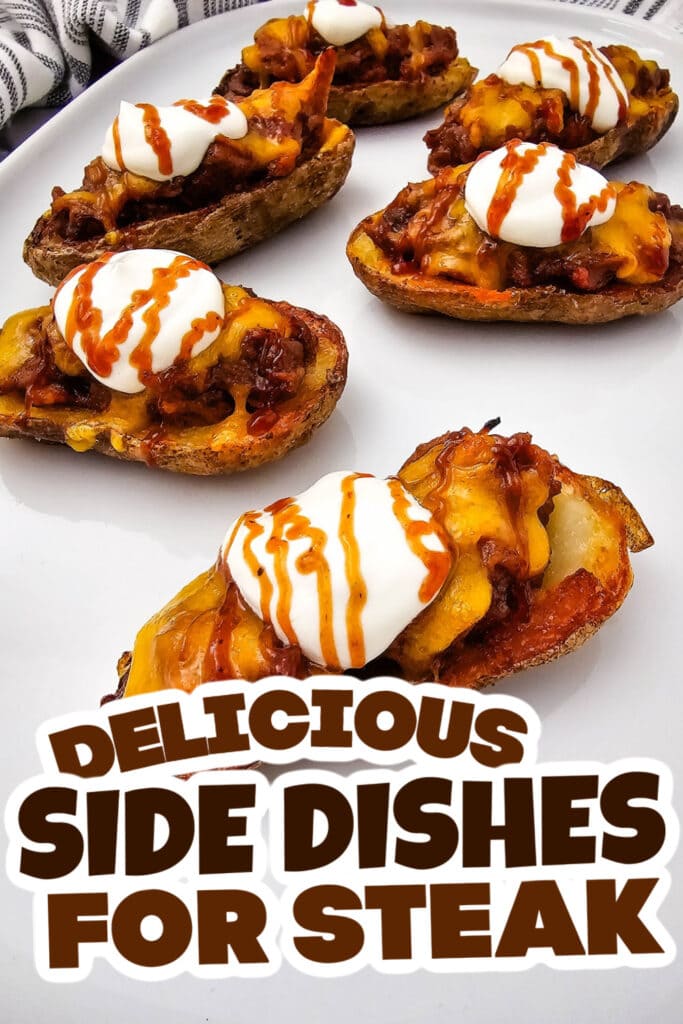 side dishes for steak - Crispy Pulled Pork and Cheese Potato Skins