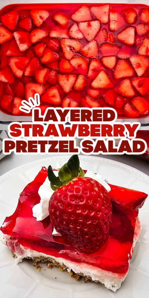 strawberry pretzel salad pin image