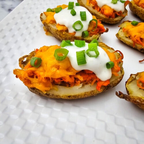 photo of the finished Buffalo Chicken Potato Skins