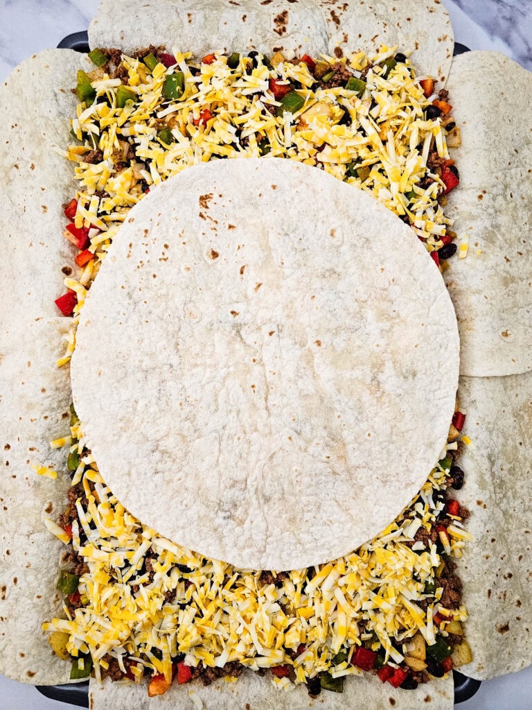 sheet pan tex mex quesadillas process photo
