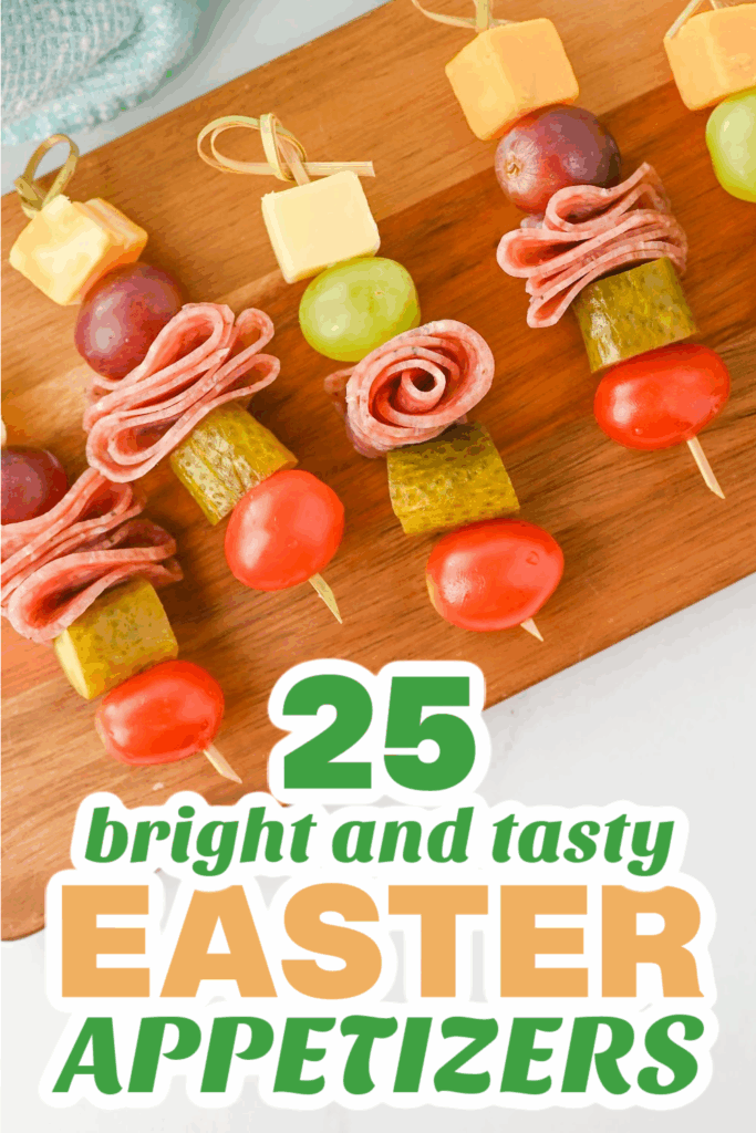easter appetizers - Charcuterie Skewers with Cheese, Salami, and Fruit