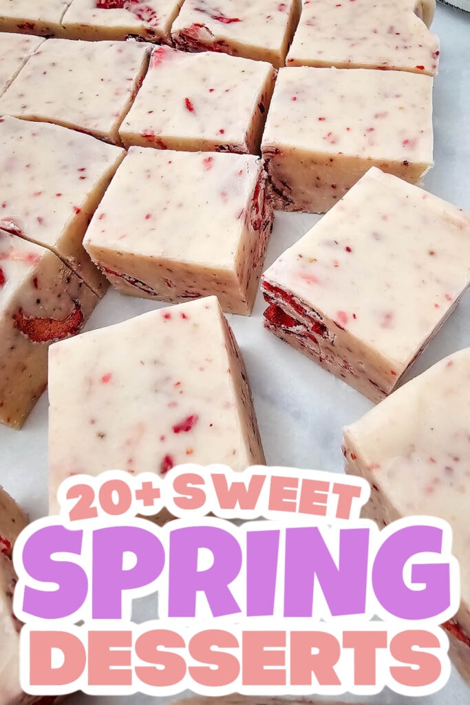spring desserts - No-Bake Strawberry Fudge Squares