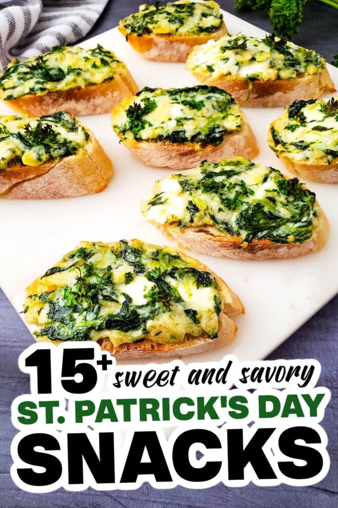 st. patrick's day snacks - Spinach Artichoke Crostini