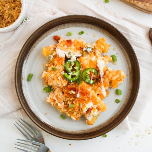 photo of the finished jalapeno popper loaded cheese fries