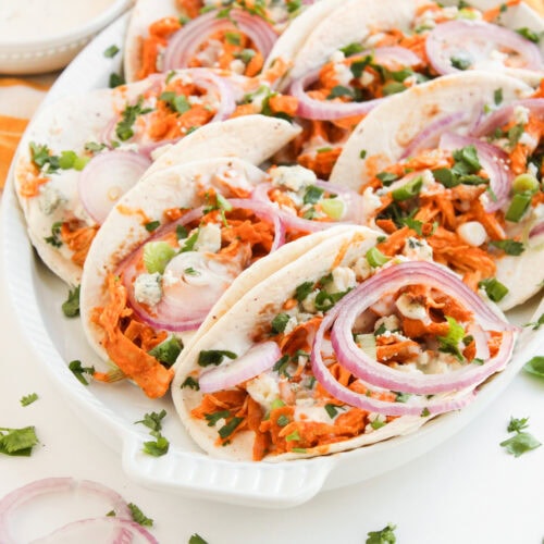 photo of the finished buffalo chicken tacos