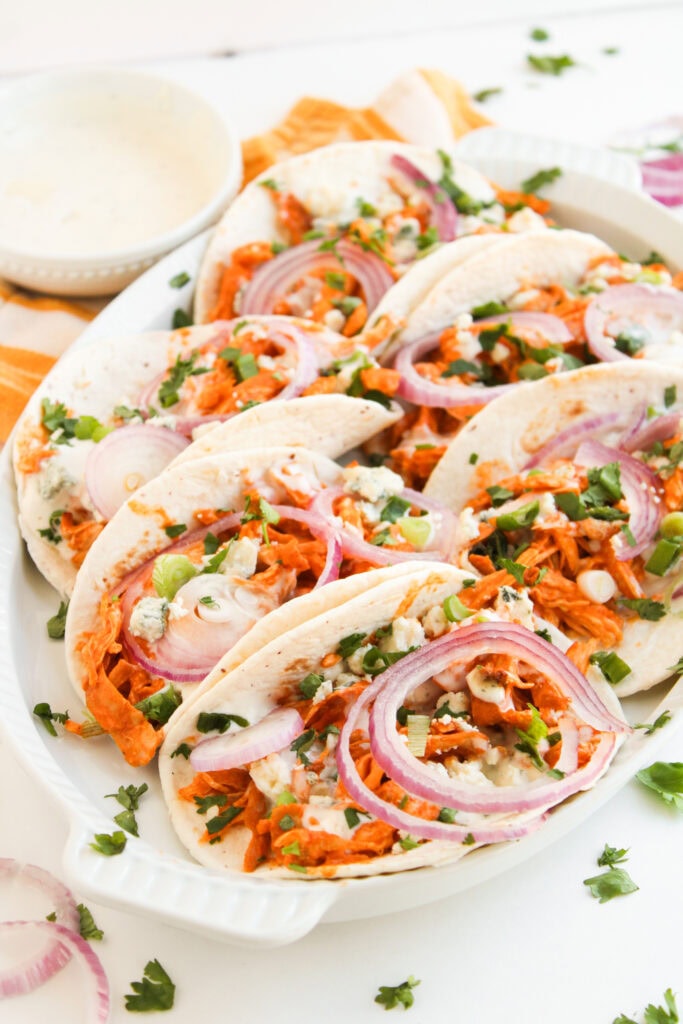 photo of the finished buffalo chicken tacos