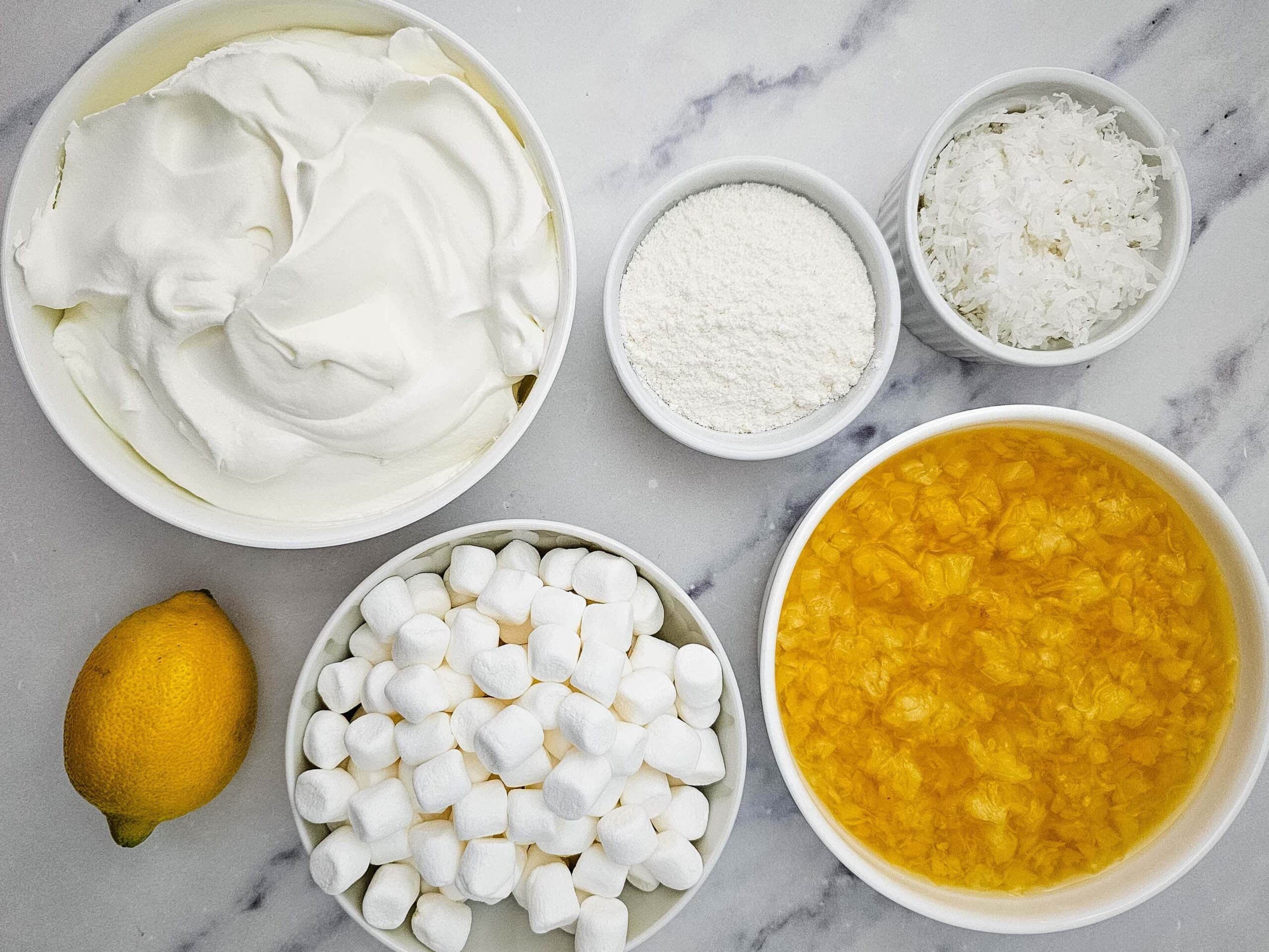 Lemon Fluff Salad Process Ingredients