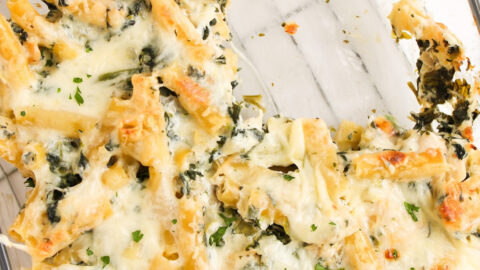 spinach artichoke chicken casserole featured image
