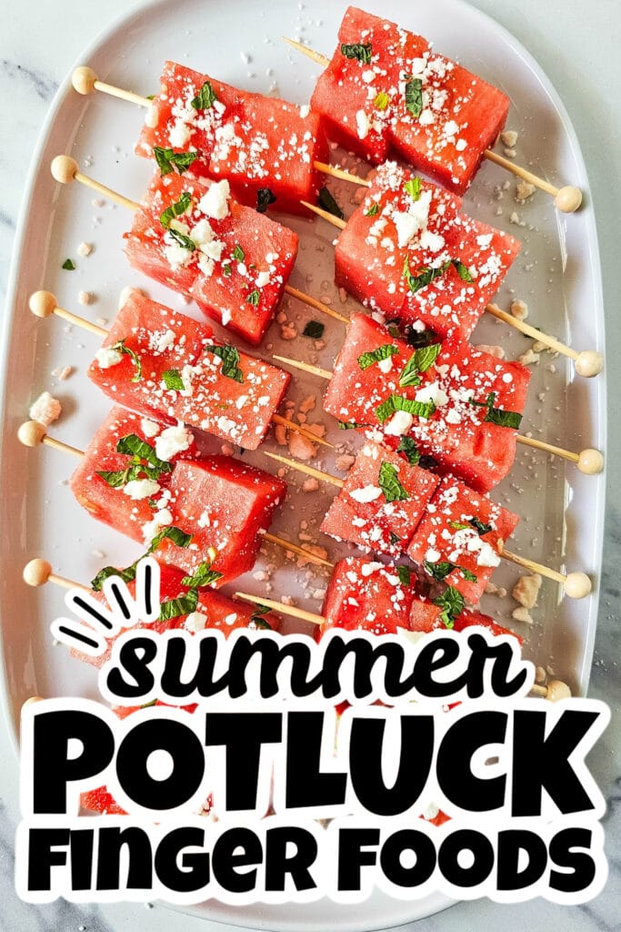 summer potluck finger food - Watermelon Feta Skewers