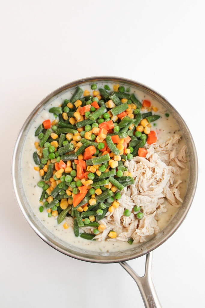 Chicken Pot Pie over Biscuits Process Photo