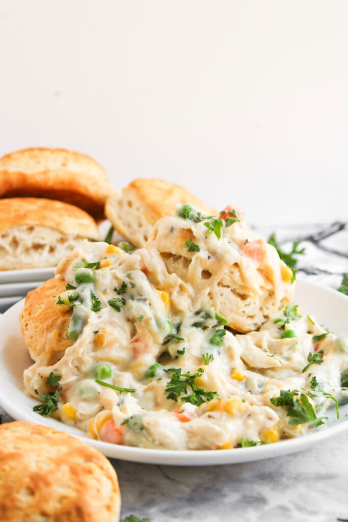 Chicken Pot Pie over Biscuits Process Photo