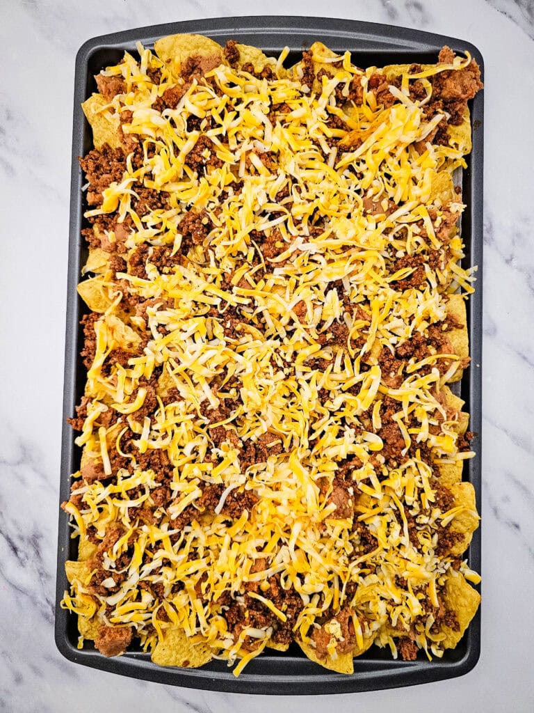 Sheet Pan Ground Beef Nachos Process Photo