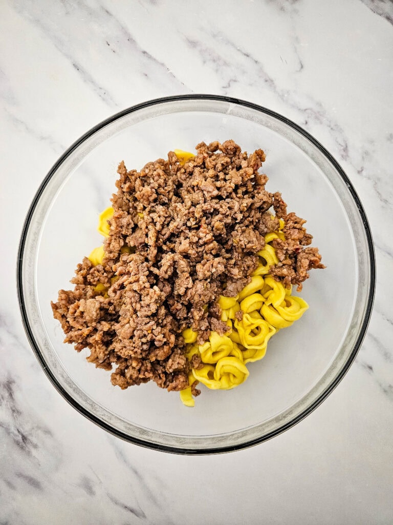 Italian Sausage Tortellini Casserole Process Photo