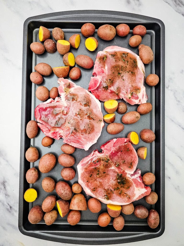 Sheet Pan Honey Glazed Pork Chops Process Photo
