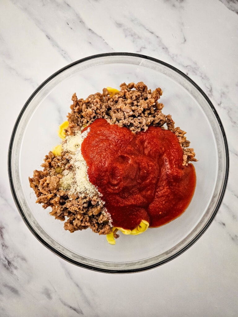 Italian Sausage Tortellini Casserole Process Photo