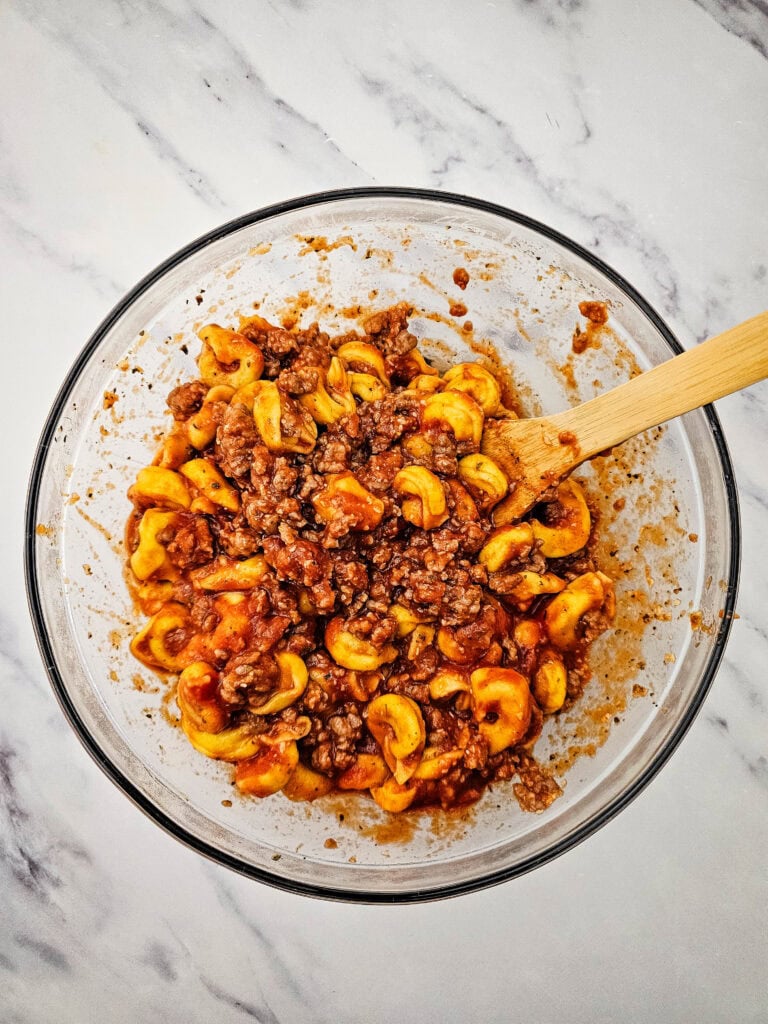 Italian Sausage Tortellini Casserole Process Photo