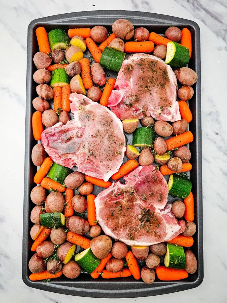 Sheet Pan Honey Glazed Pork Chops Process Photo