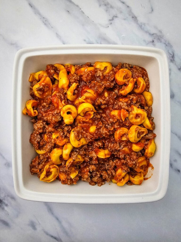 Italian Sausage Tortellini Casserole Process Photo