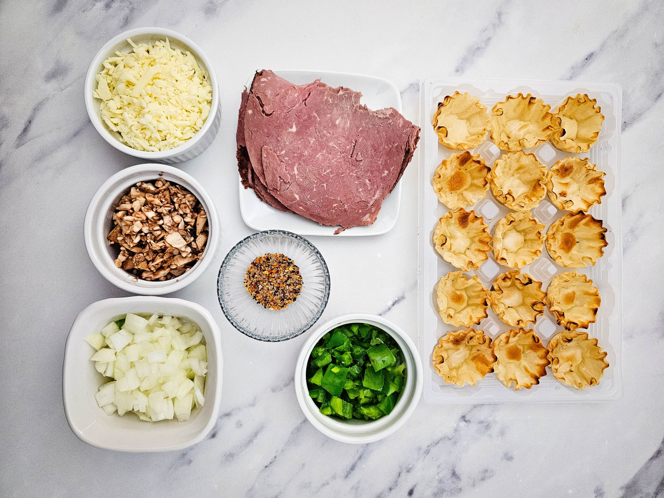 Philly Cheesesteak Phyllo Bites  Process Photo