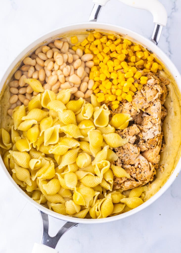 White Chicken Chili Mac and Cheese Process Photo