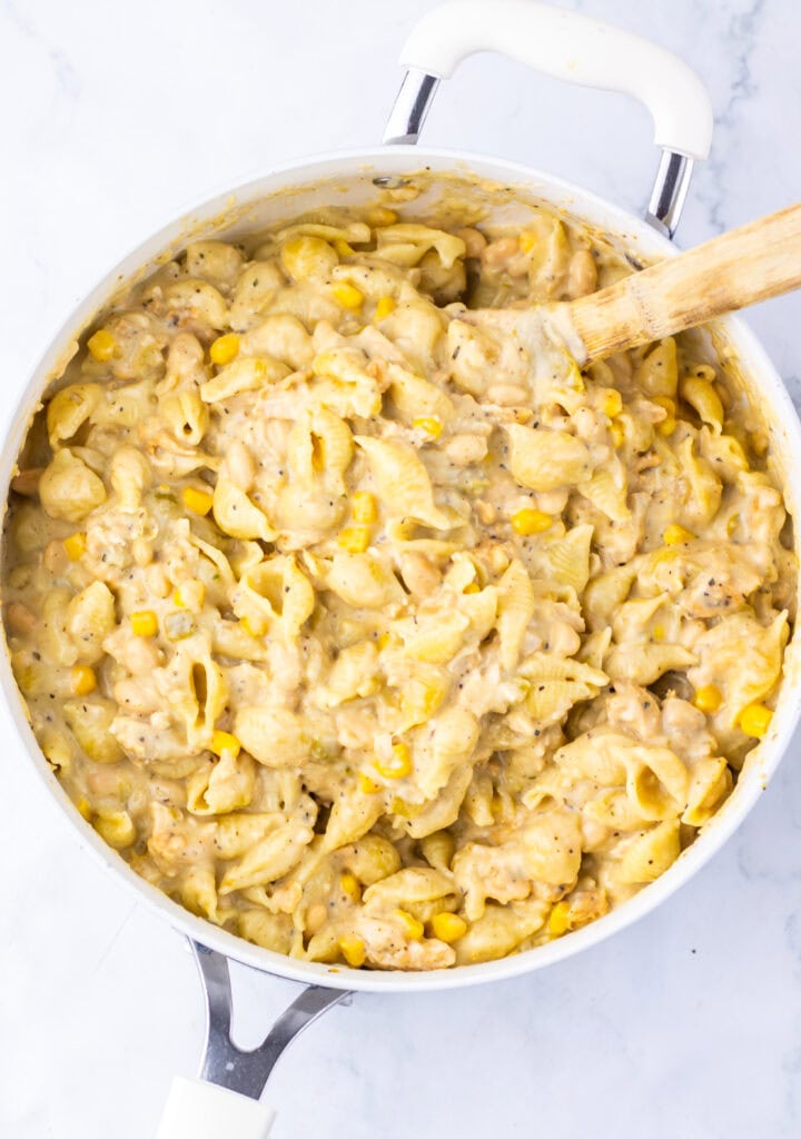 White Chicken Chili Mac and Cheese Process Photo