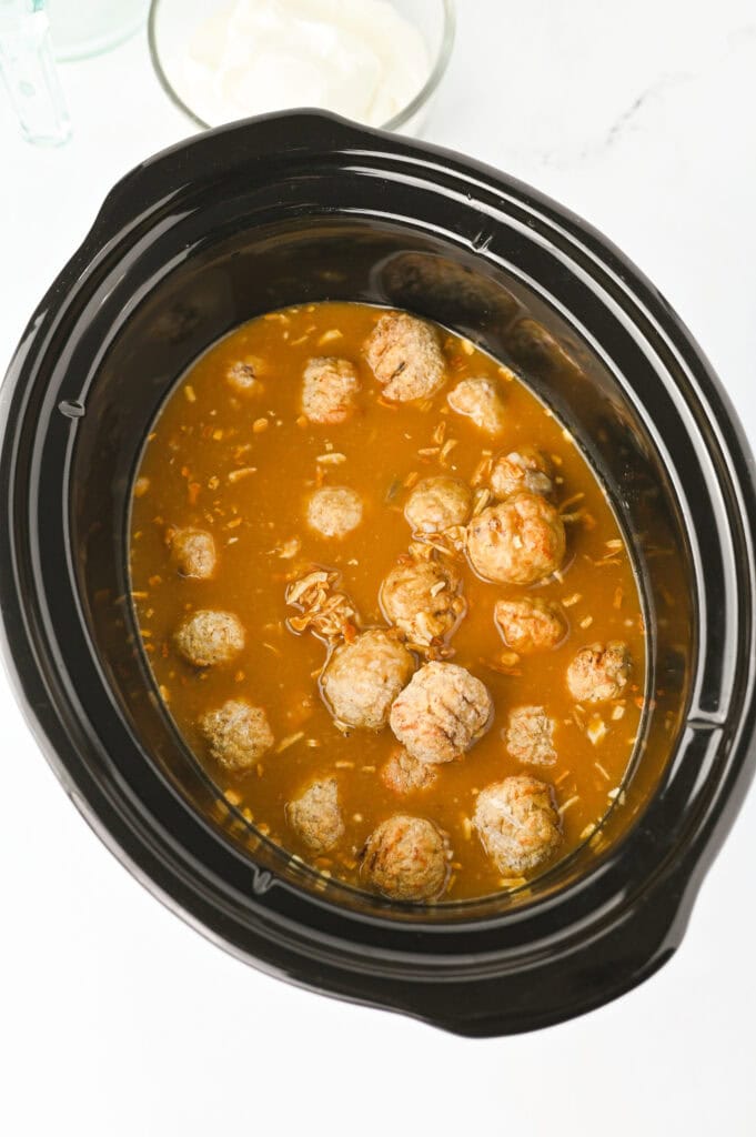 slow cooker creamy meatballs process photo