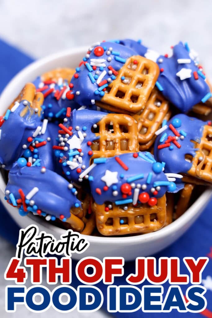 4th of July Food Ideas-4th of July Caramel Pretzel Sandwiches