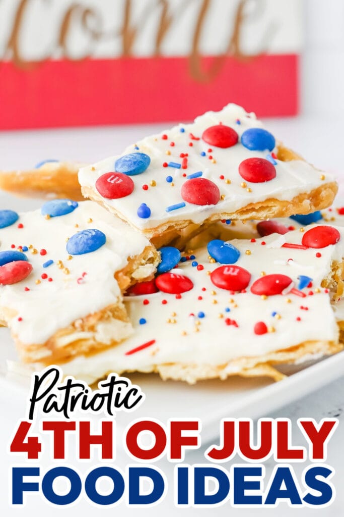 4th of July Food Ideas-Red, White & Blue Saltine Bark