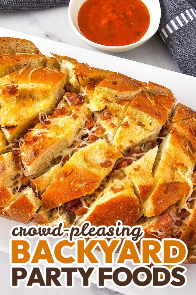Backyard Party Foods-Pull-Apart Bread Loaded with Bacon and Cheese