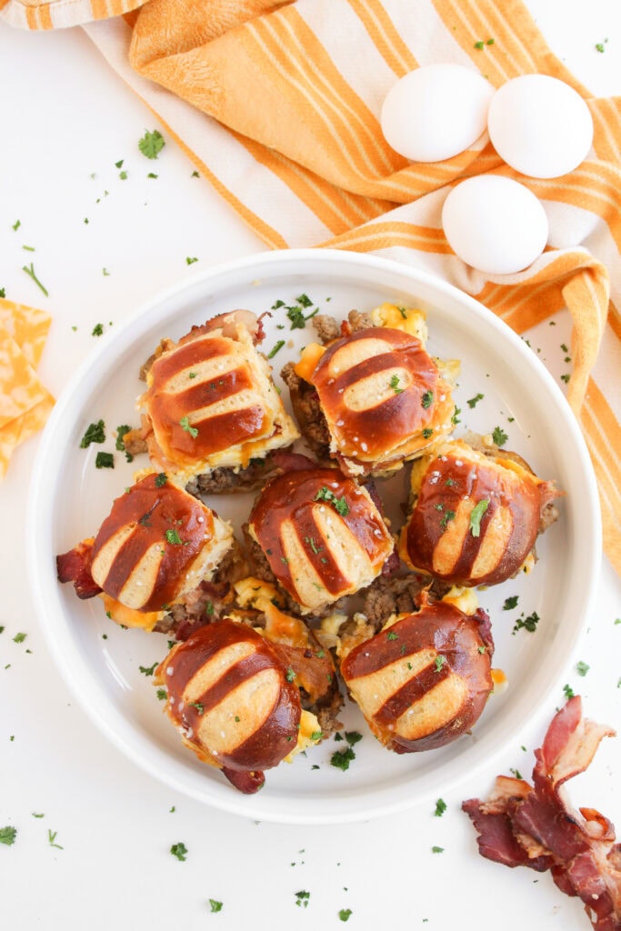 Breakfast Sliders on Pretzel Buns Process Photo 