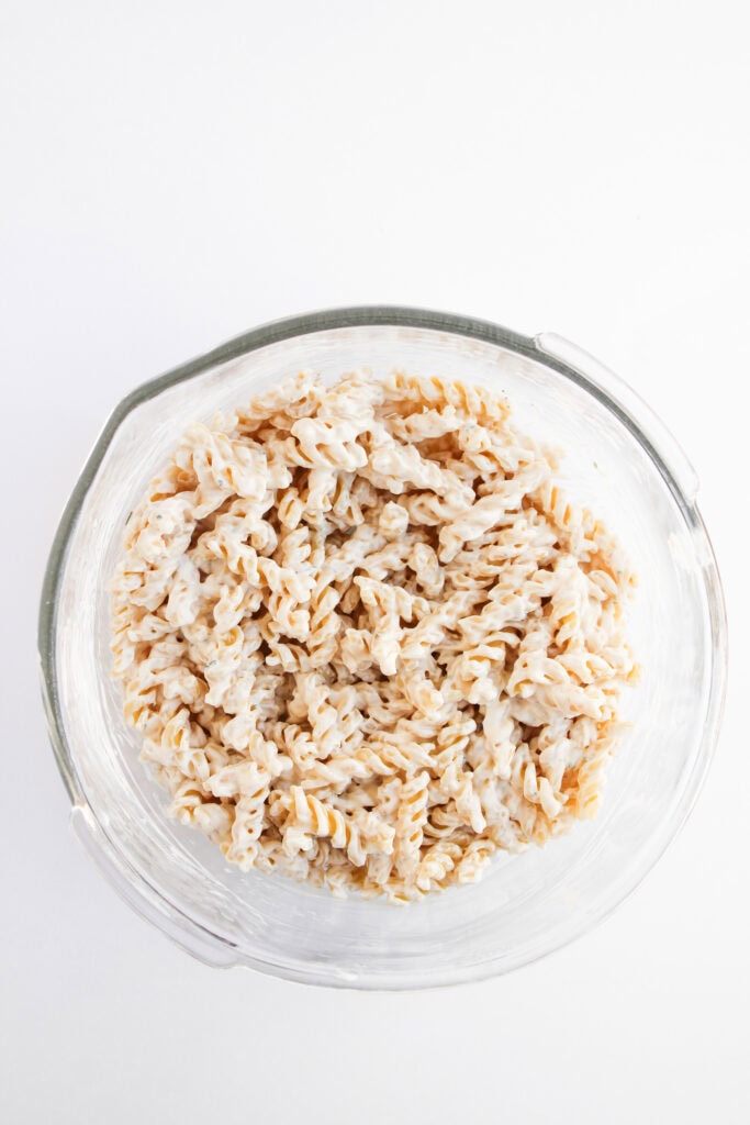 Dill Pickle Pasta Salad Process Photo