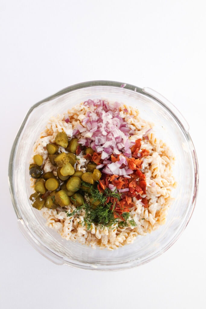 Dill Pickle Pasta Salad Process Photo