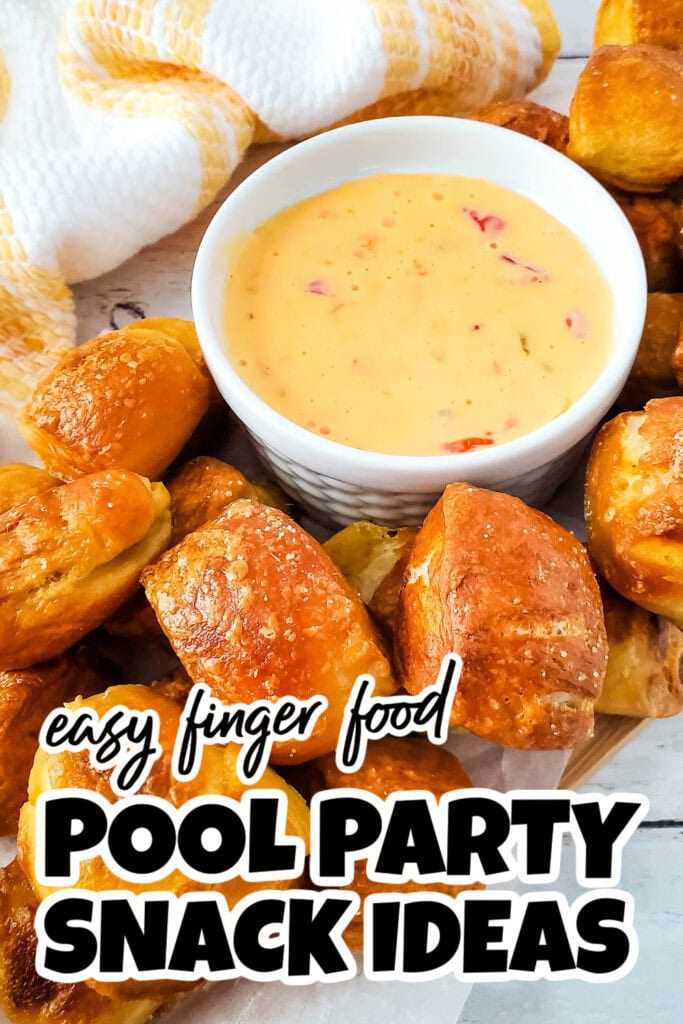 Pool Party Snack Ideas-Soft Pretzel Bites with Cheesy Dip