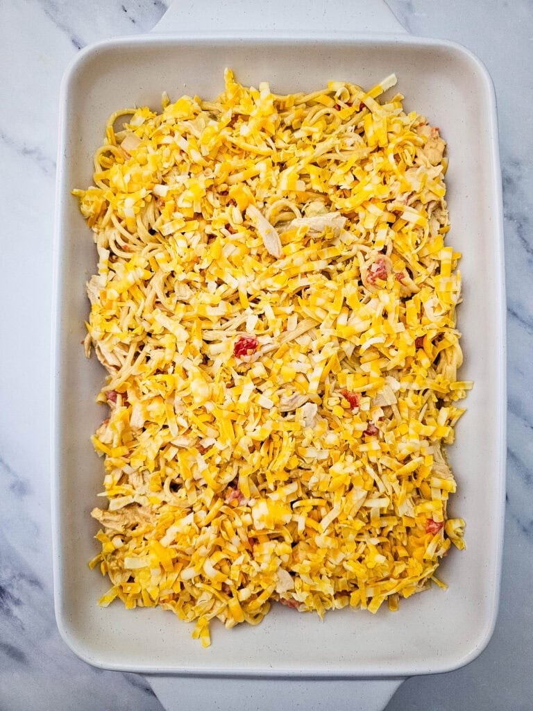 Cheesy Rotel Chicken Spaghetti Process Photo