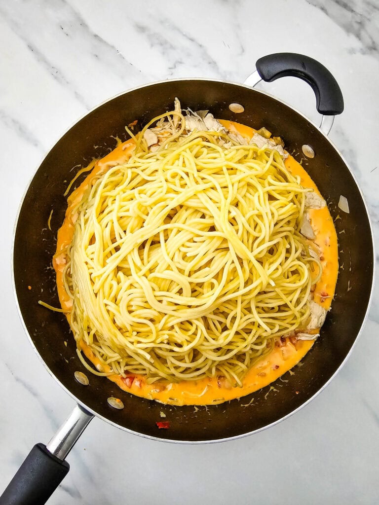 Cheesy Rotel Chicken Spaghetti Process Photo