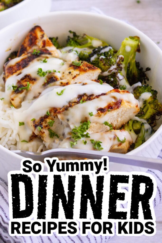 dinner recipes for kids - Chicken and Broccoli Bowls with Creamy Garlic Sauce