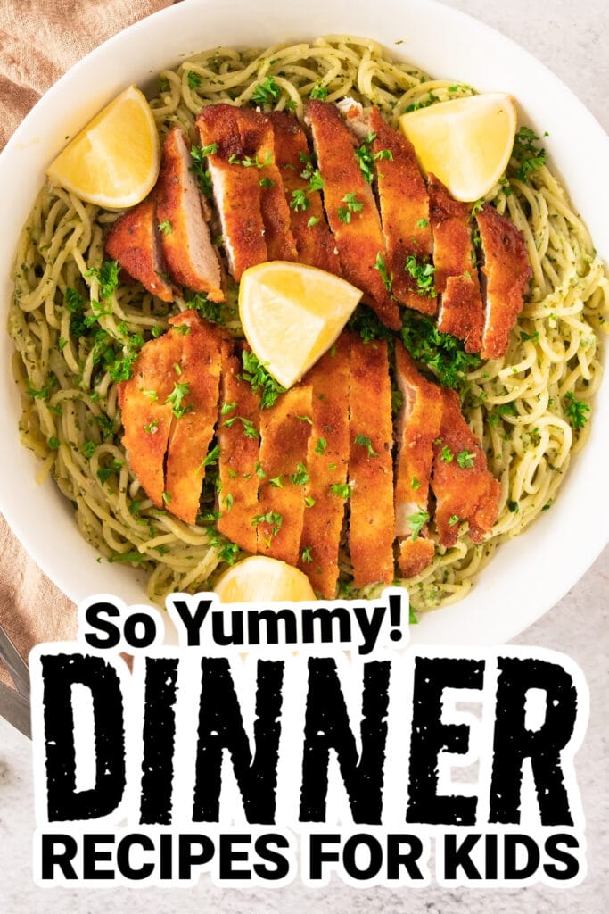 dinner recipes for kids - Crispy Lemon Garlic Chicken Spaghetti