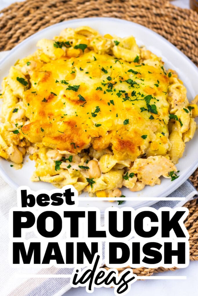potluck main dish ideas - Baked White Chicken Chili Mac and Cheese