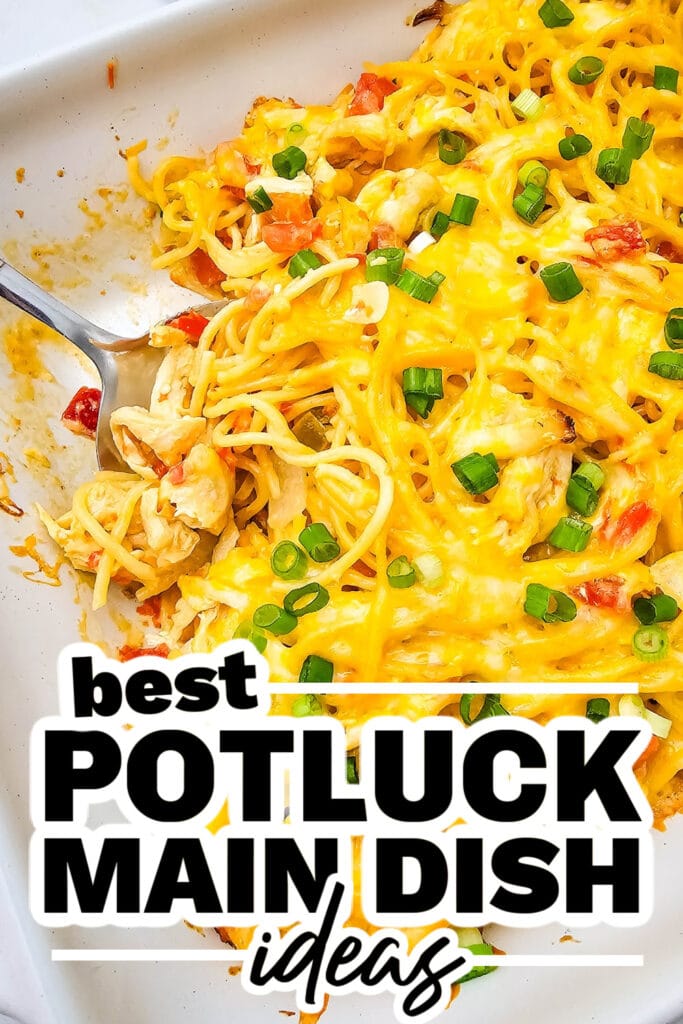potluck main dish ideas - Cheesy Rotel Chicken Spaghetti Casserole