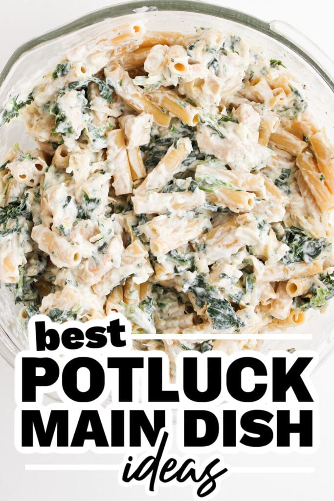 potluck main dish ideas - Creamy Spinach Artichoke Chicken Pasta Casserole